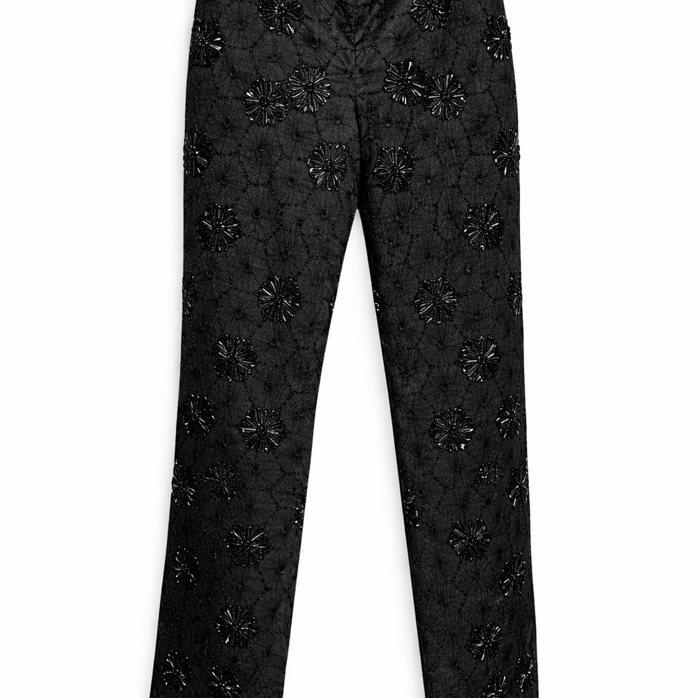 Magaschoni Black Beaded Floral Dress Pants – Size 2